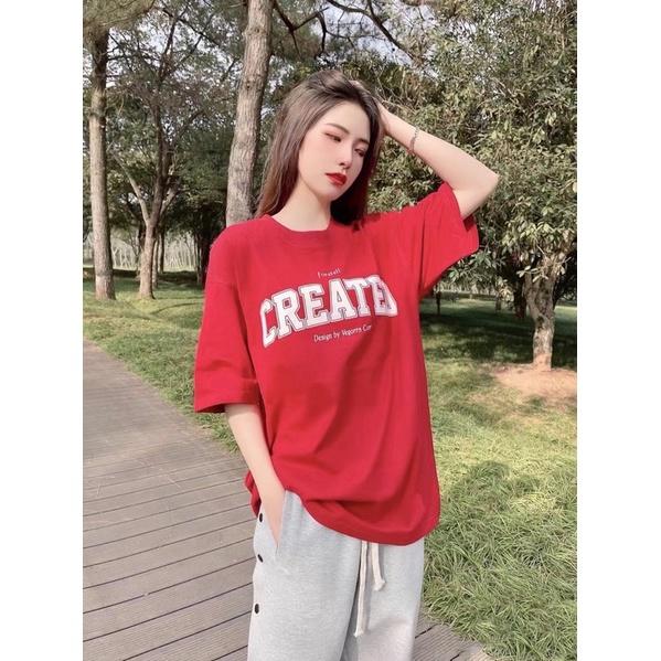 Áo thun màu đỏ tay lỡ form rộng - phông mặc Tết nam nữ cotton oversize - T shirt CREATED - 2N Unisex