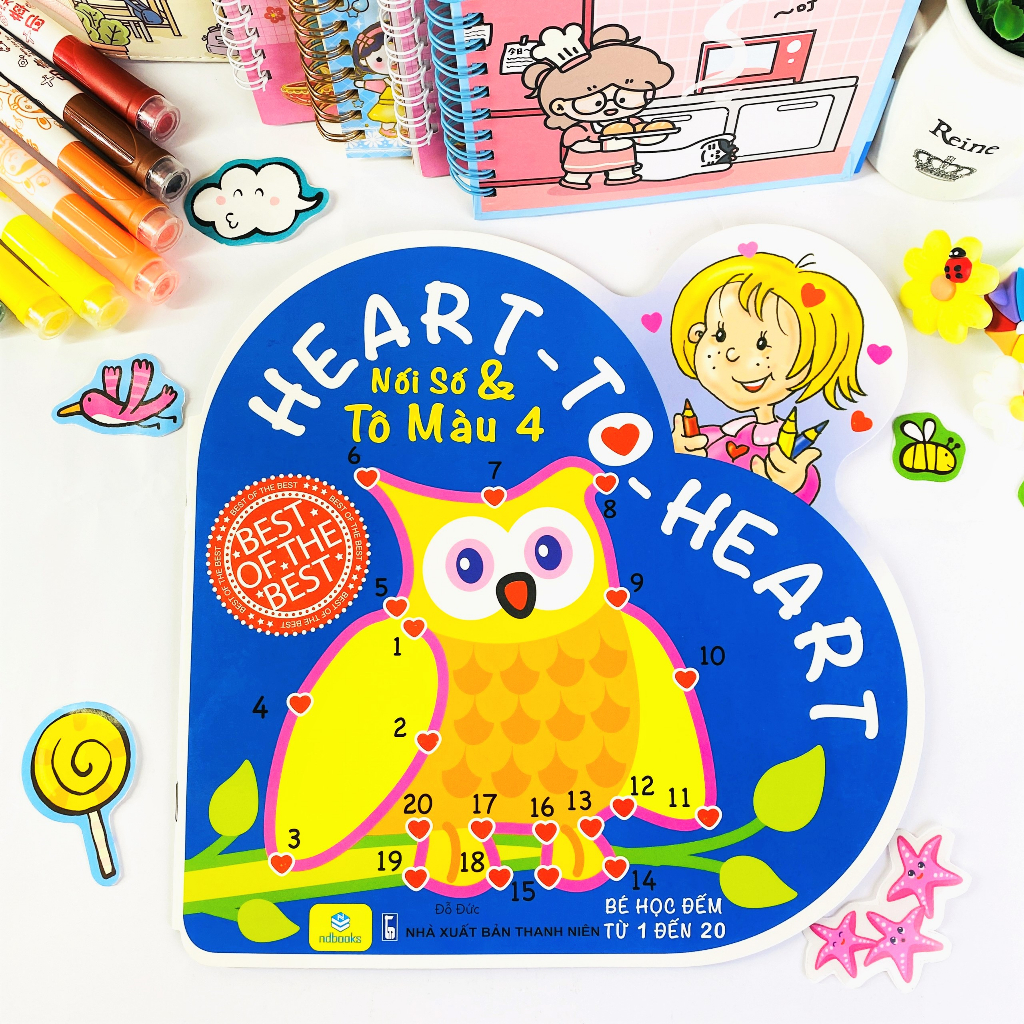 Sách - Bộ 4 cuốn Nối Số Tô Màu - Bé học đếm từ 1 đến 10 Heart to heart - ndbooks