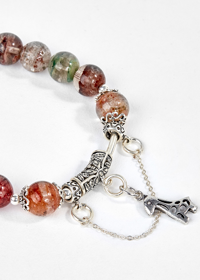 Vòng Tay Đá Thạch Anh Ưu Linh Đa Sắc Phối Charm Hươu Cao Cổ Bạc Ngọc Quý Gemstones