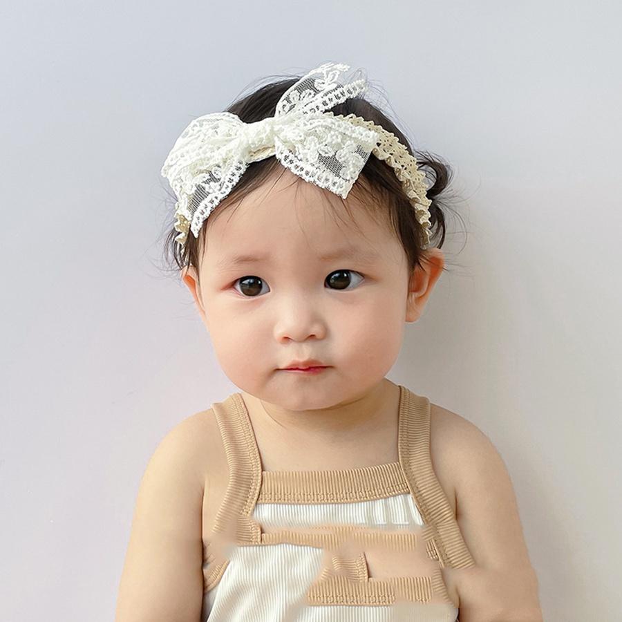 Băng đô nơ ren mini trắng xinh xắn cho bé- băng đô cho bé gái turban nơ đáng yêu Ongvove BDN