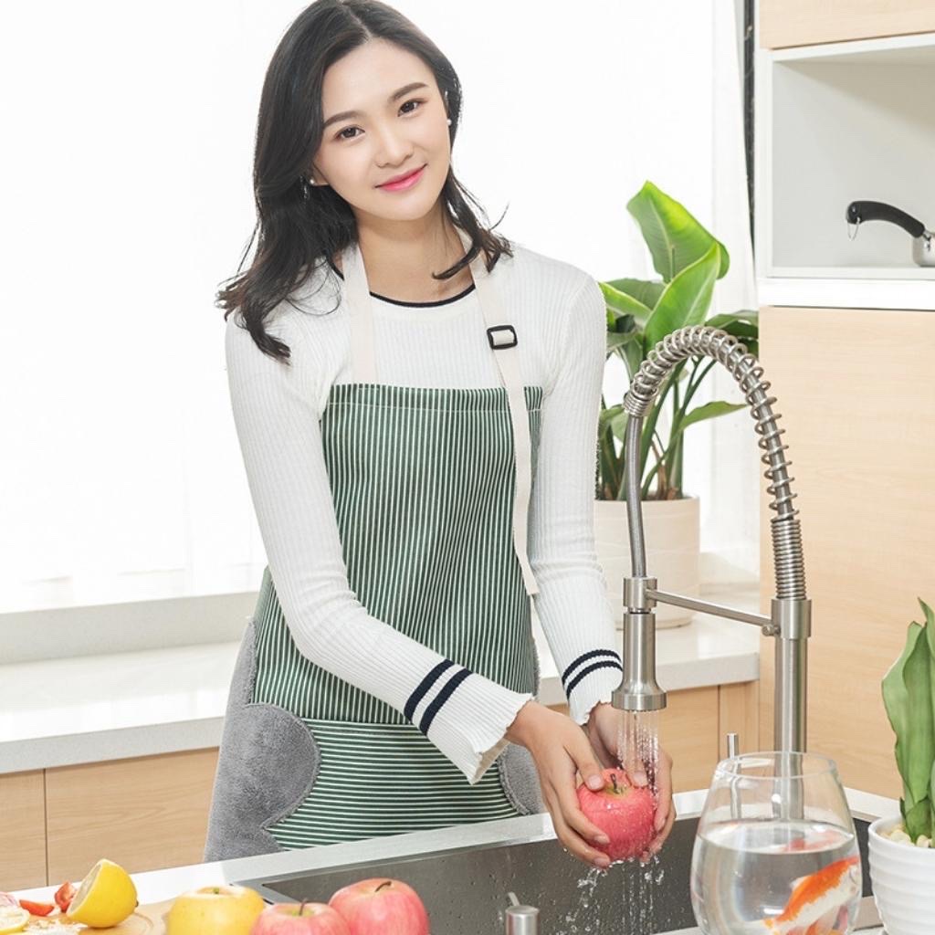 Tạp dề nấu ăn họa tiết  có khăn lau tay bên hông ,chống thấm nước cao cấp tiện lợi cho nhà bếp thông minh