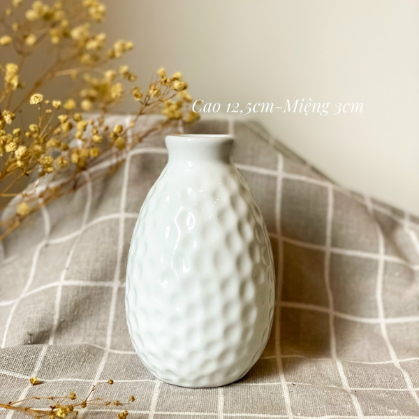 Lọ Hoa Gốm Sứ Mini Bát Tràng Men Trắng Mỹ Nghệ Việt