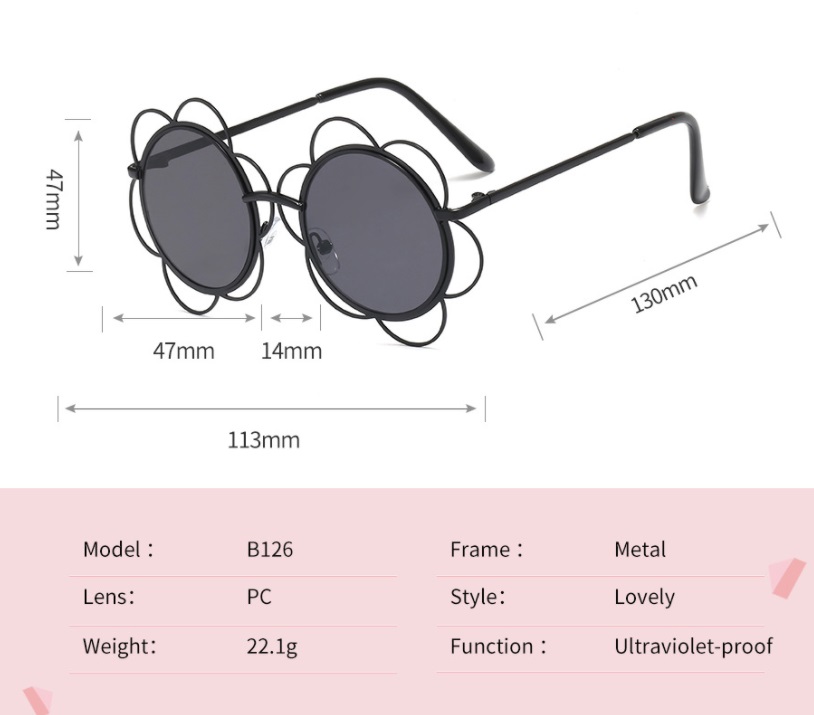 Kính râm cho trẻ em Kiếng bảo hộ cho bé gọng kính viền kim loại hình hoa hướng dương hàng cao cấp loại có hộp bảo vệ và khăn lau HP112
