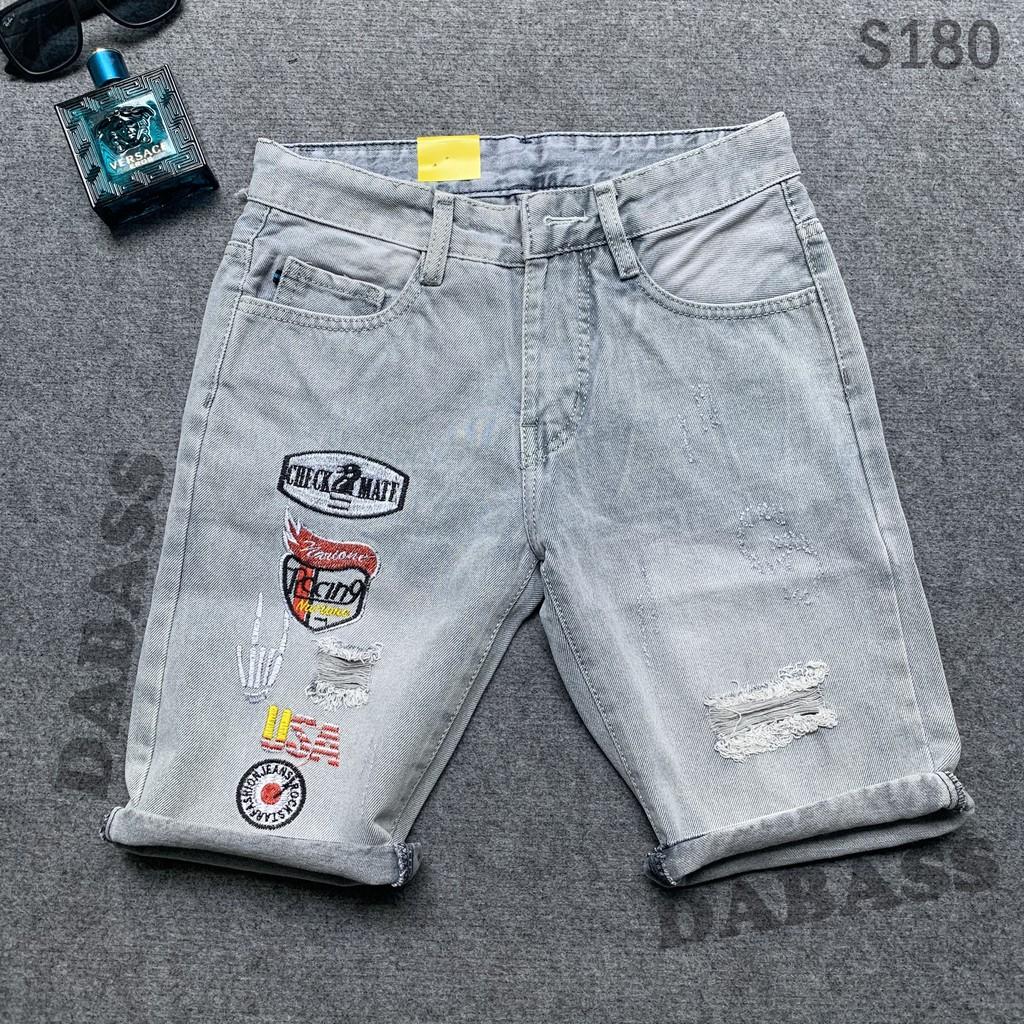 Quần short jean nam quần sọt đùi lửng ngố thêu hình trẻ trung cá tính