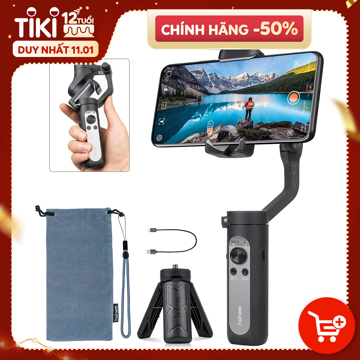 Hohem Isteady X - Gimbal Chống Rung 3 Trục Cho Điện Thoại Siêu Nhỏ, Siêu Nhẹ. Hàng Chính Hãng - Đen