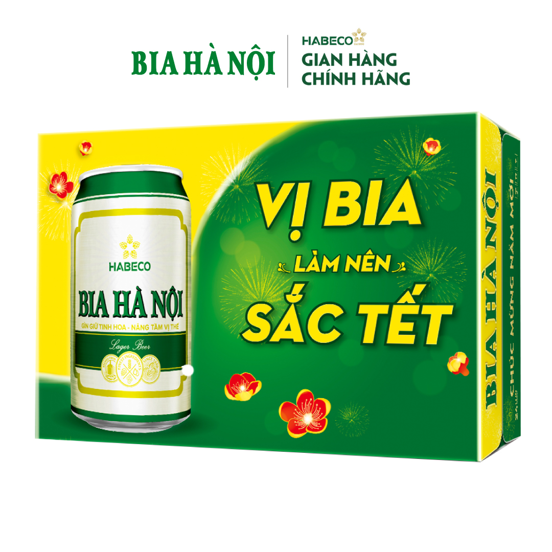 Bia Hà Nội Nhãn Xanh - Thùng 24 Lon 330ml - Phiên bản Tết