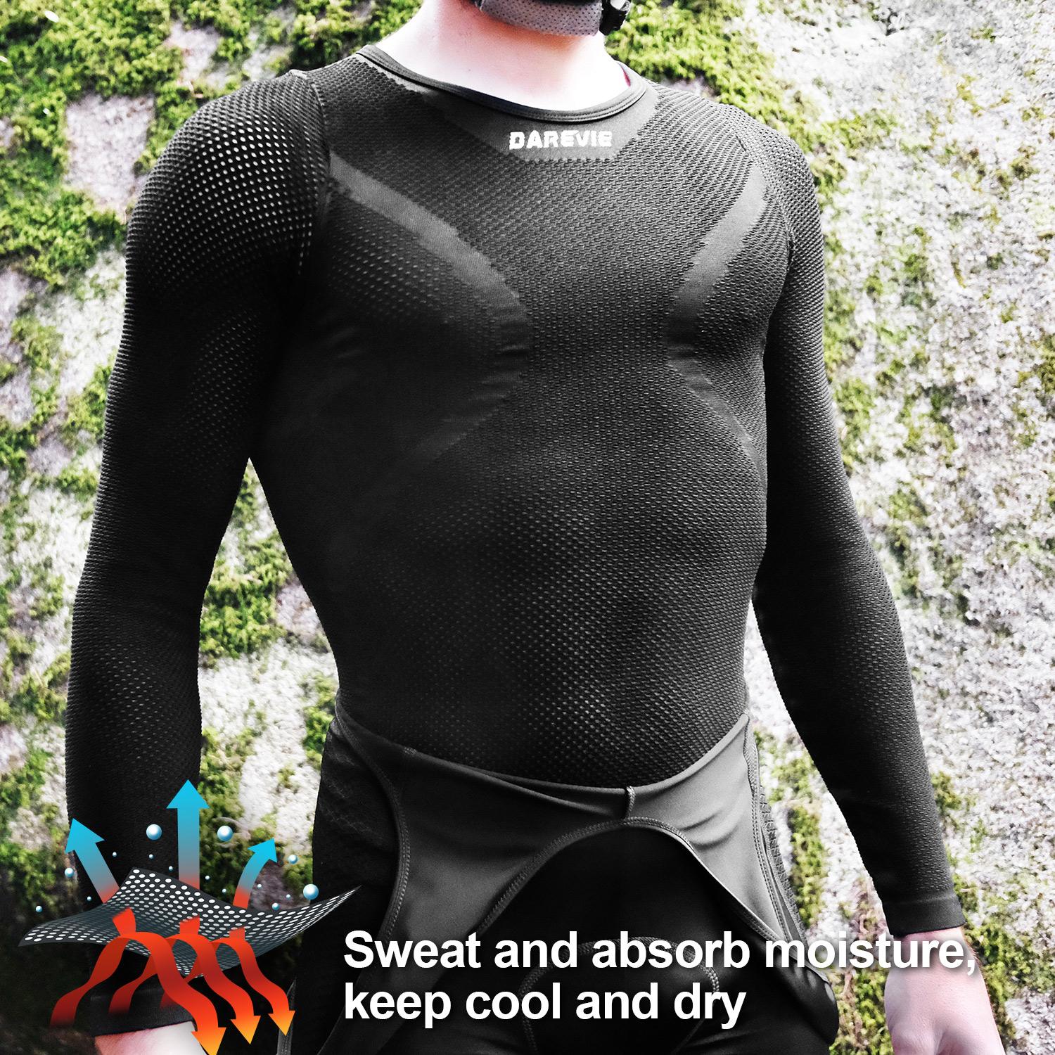 DAREVIE Đi Xe Đạp Áo Liền Mạch Mùa Đông Người Phụ Nữ Đi Xe Đạp Maillot Nén Quần Lót Áo Thoáng Mát Đi Xe Đạp Jersey Nam Color: Black Size: Asian-2XL-3XL