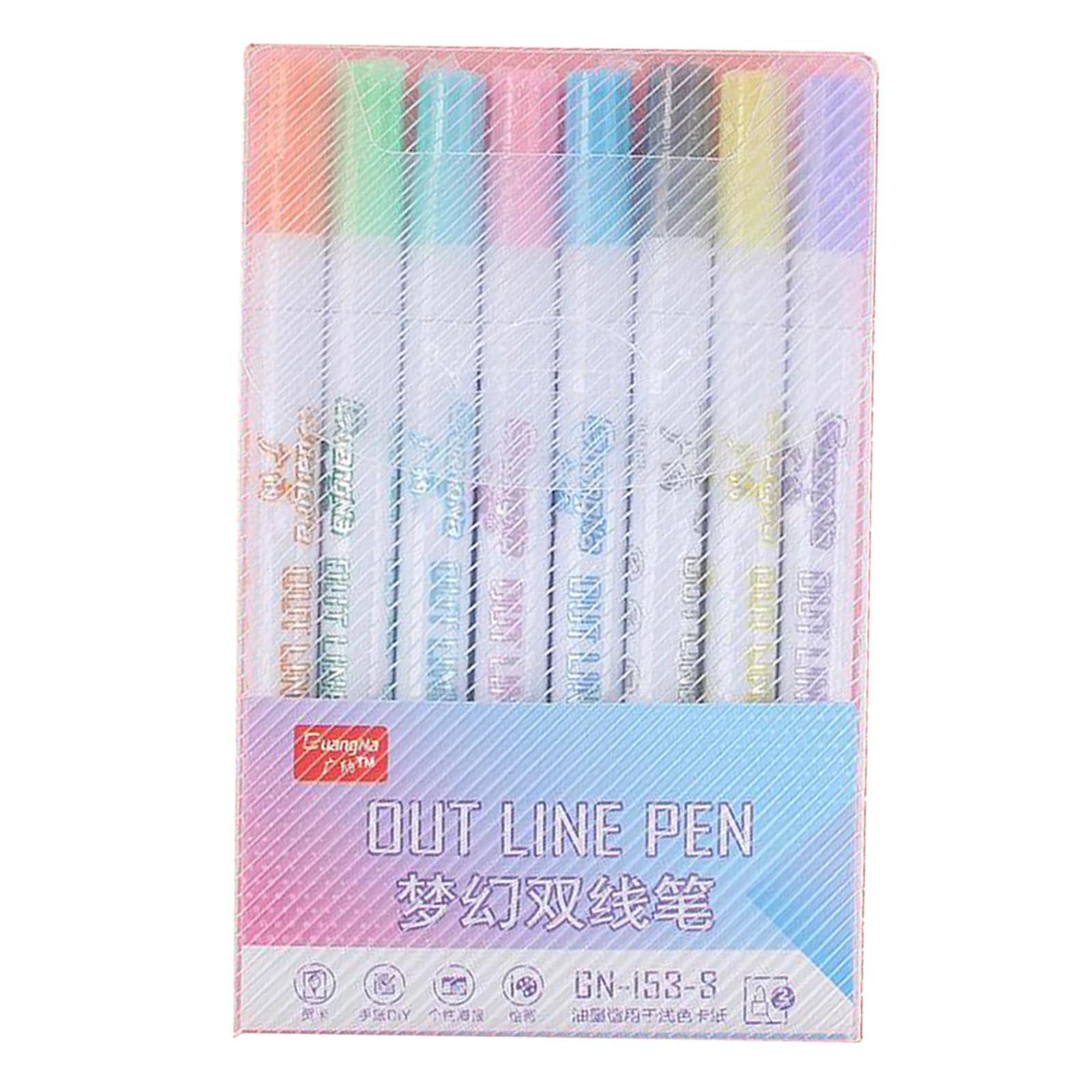 2.0mm Self Outline Metallic Markers 8 Colors Double Line Drawing Pen Craft DIY