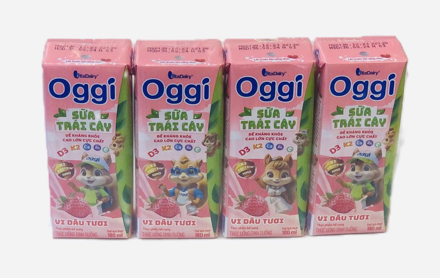 Thùng 48 Hộp Sữa Trái Cây Oggi Vị Dâu 180ml - Đề kháng khoẻ, Cao lớn cực chất
