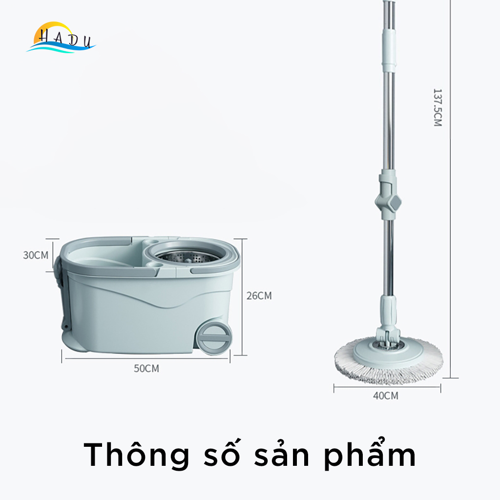 Bộ Lau Nhà 360 Thái Lan LK Smart One Bánh Xe Di Chuyển Bàn Đạp Chân Giặt Vắt Cao Cấp HADU