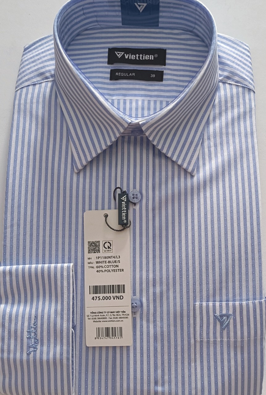 Viettien- Áo sơ mi nam dài tay Việt Tiến thanh lịch, sang trọng Mã 1P1180NT4/L3 từ sợi Cotton