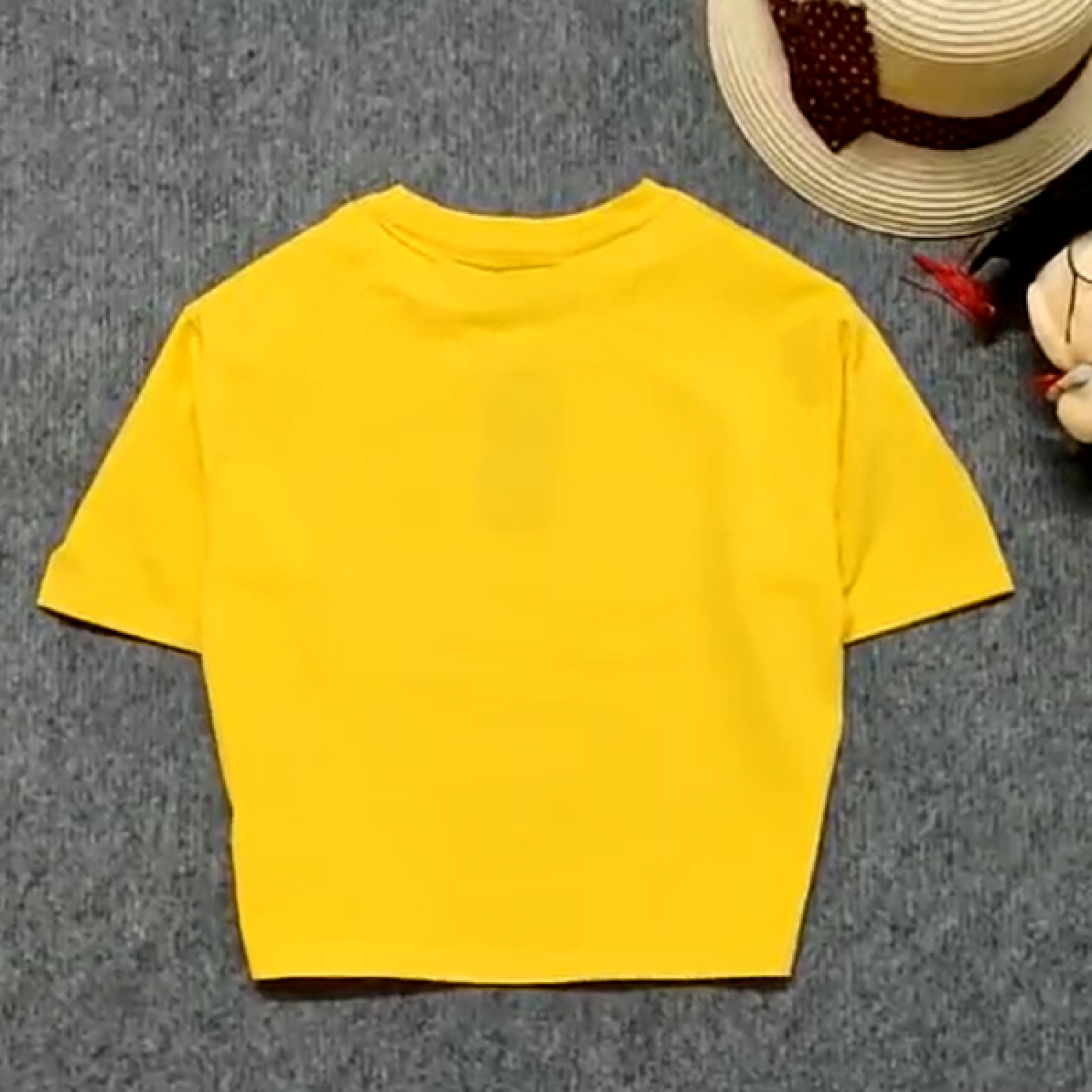 G0414 Áo thun croptop 3 con thú màu vàng cho bé gái