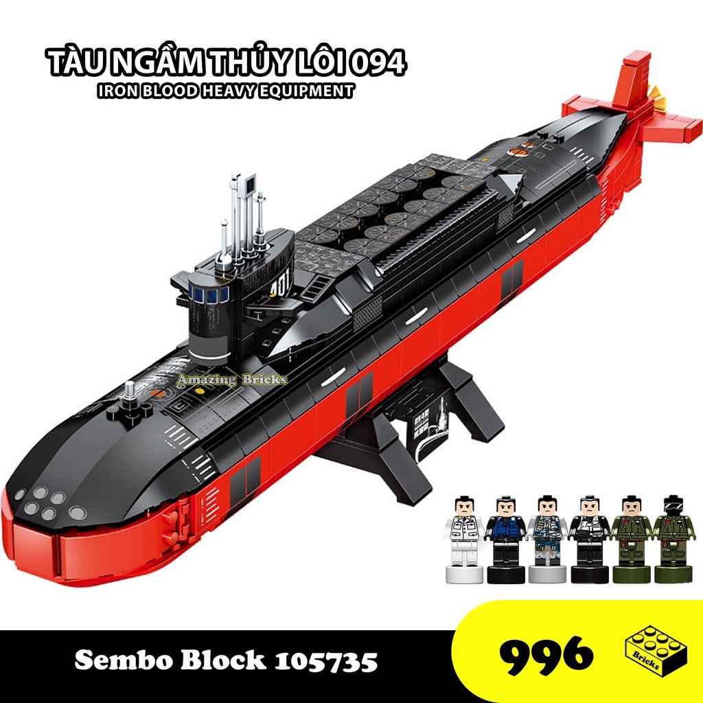 Đồ chơi lắp ráp Tàu Ngầm Thủy Lôi 094, Sembo Block 105735 Xếp hình thông minh, Mô hình tàu ngầm