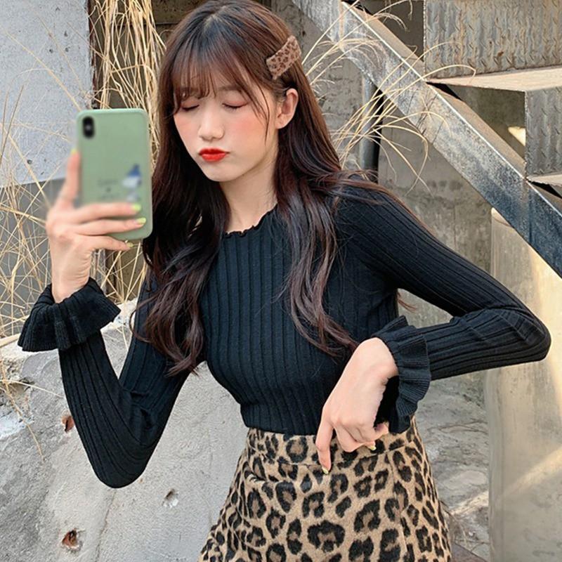 Áo Dệt Kim Tay Dài Cổ Tròn Thiết Kế Màu Trơn Thanh Lịch