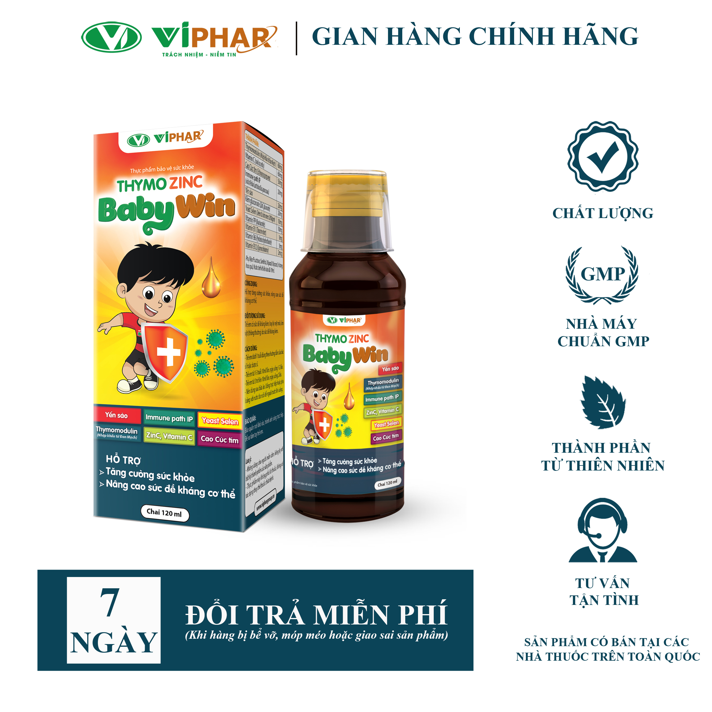 Siro Tăng Sức Đề Kháng Cho Bé Thymozinc Babywin VIPHAR Hộp 20 Gói 10ml