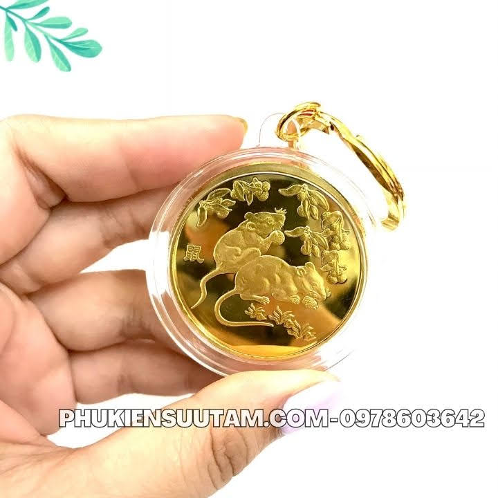 Móc Khóa Xu 12 Con Giáp Tuổi Tý, đường kính: 5cm, màu: vàng - SP005829