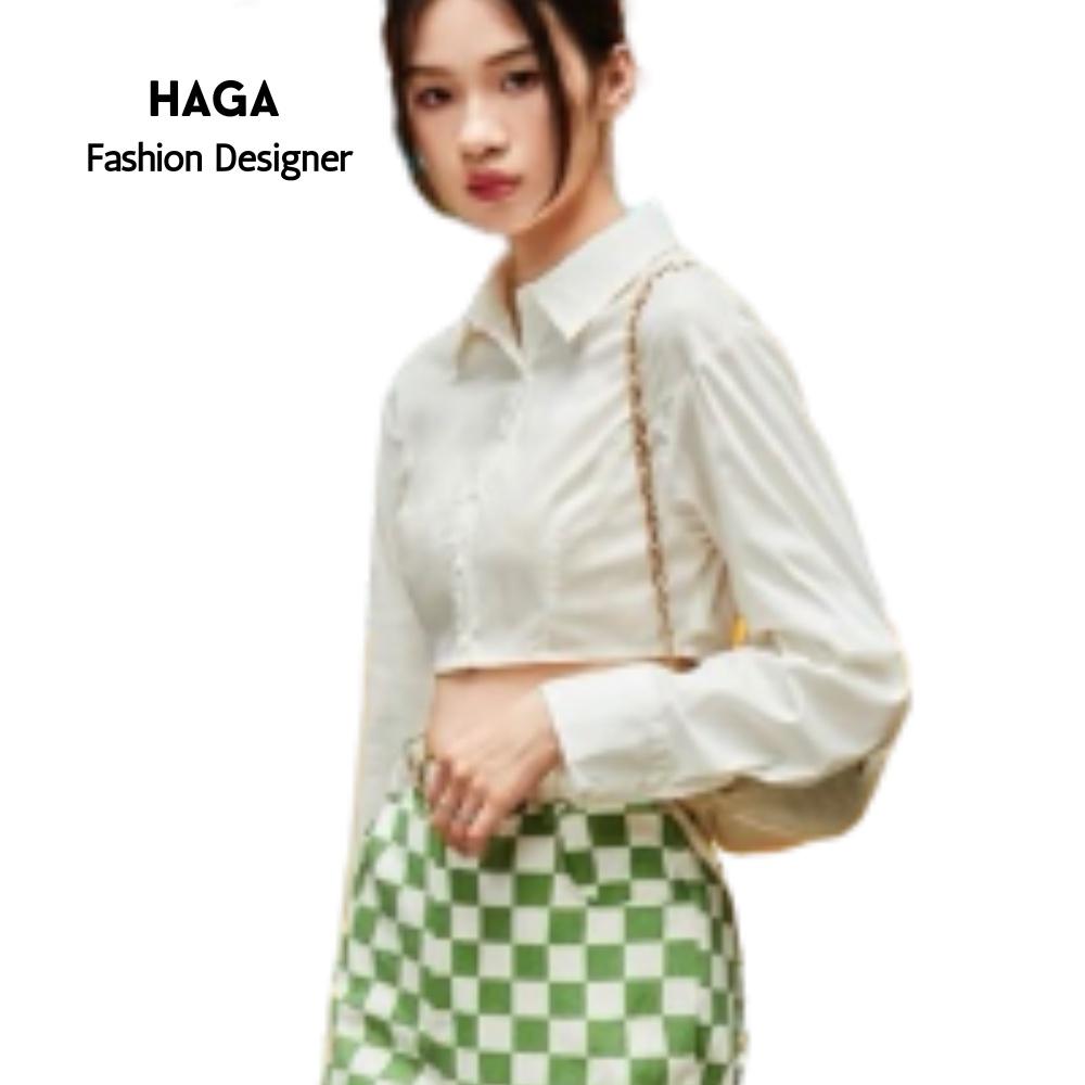 Áo sơ mi croptop dài tay HAGA cổ áo polo SM67