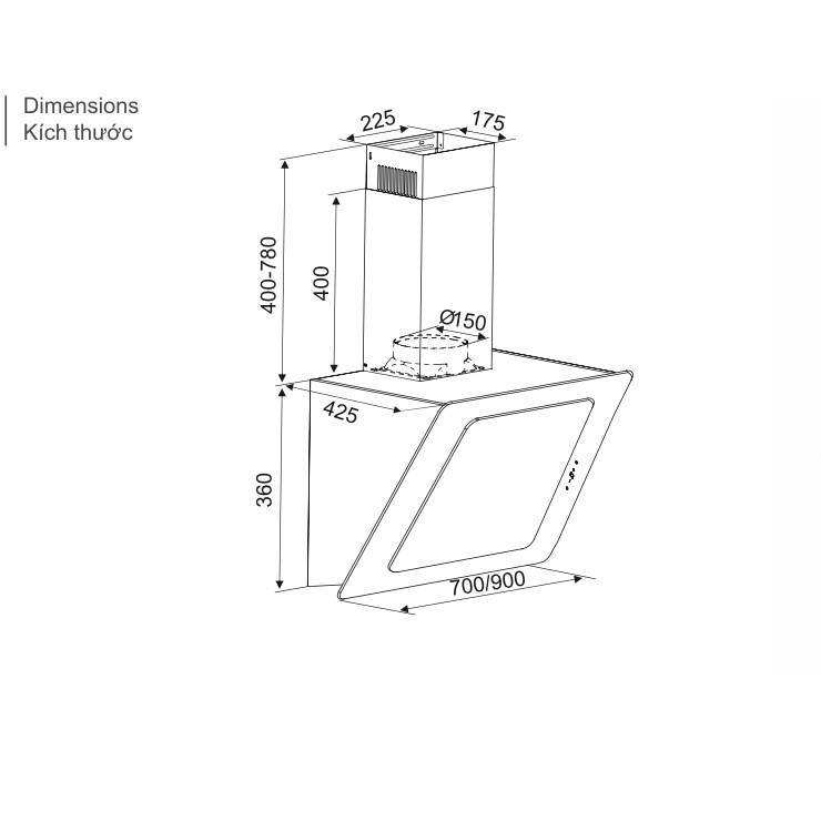 Máy Hút Mùi Kính Vát Kocher K 2080V (70cm/90cm) - Hàng chính hãng