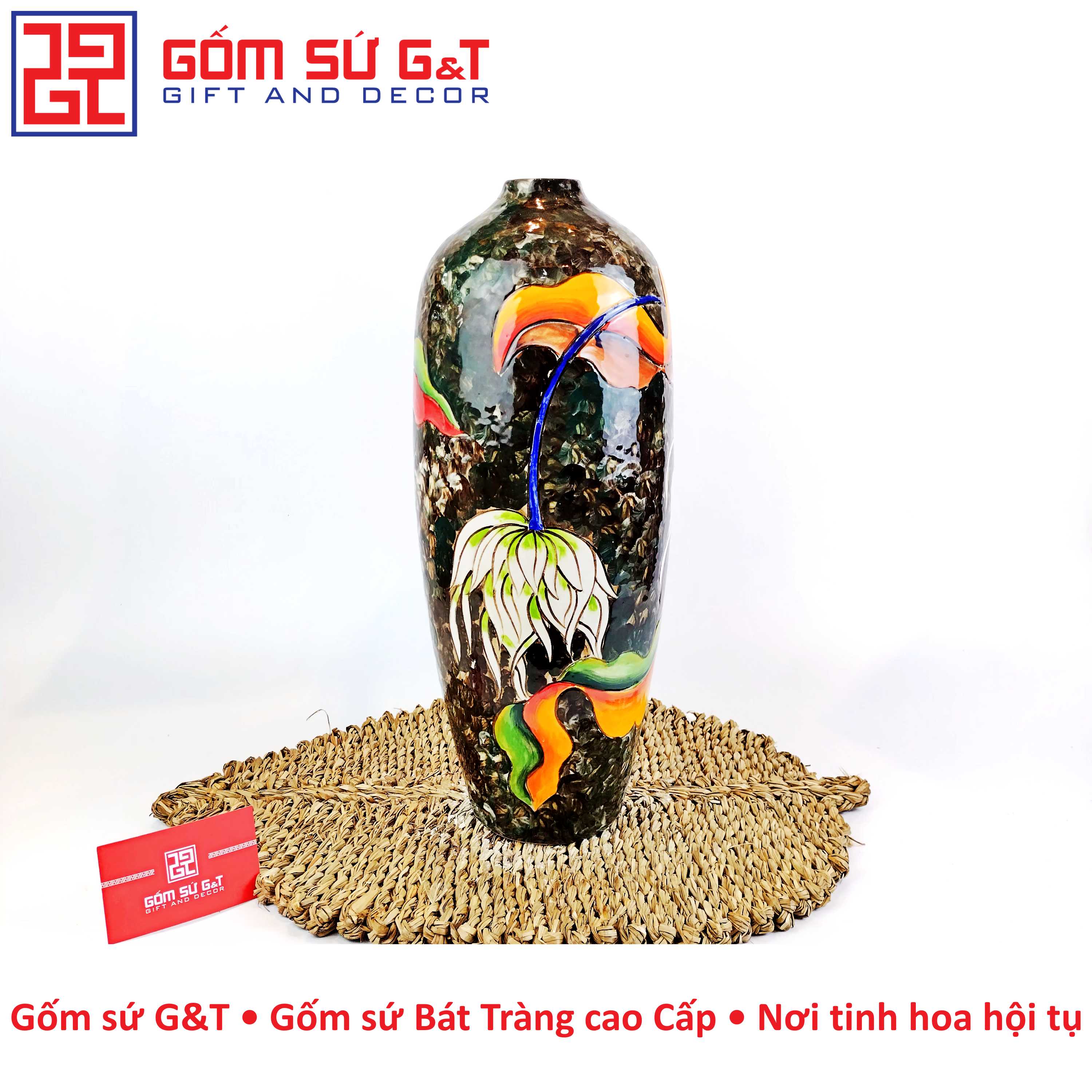 Lọ hoa dáng bom vẽ hoa chuối Gốm Sứ G&T