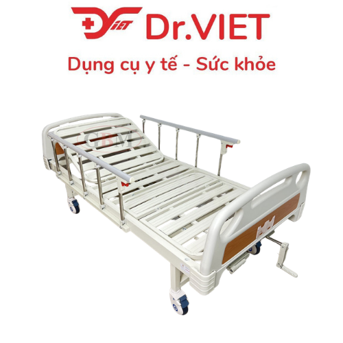 Giường Y Tế 2 Tay Quay GBM-093A Đa Năng Nâng Lưng Nâng Chân Cho Bệnh Nhân Có Bàn Ăn Cây Truyền Dịch Lan Can Bảo Vệ Bánh Xe Khóa An Toàn Khung Thép Sơn Tĩnh Điện Bền Chắc Dễ Sử Dụng Phù Hợp Gia Đình Bệnh Viện Phòng Khám