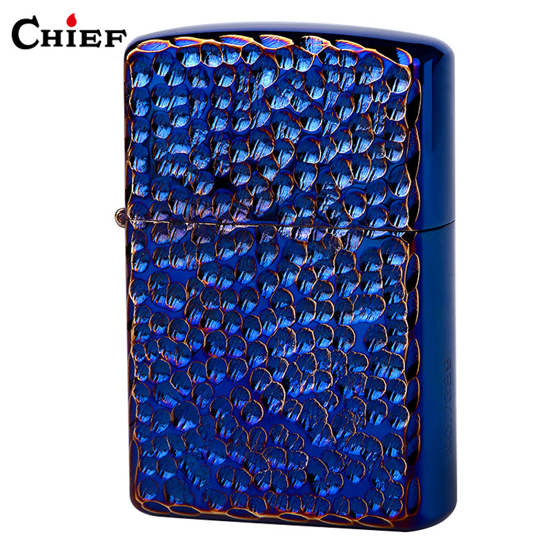 Hột Quẹt Bật Lửa Xăng Đá Chief CF1352L Họa Tiết Dung Nham Núi Lửa Cực Đẹp, Giữ Xăng Kín, Chắn Gió Tốt - Màu Xanh