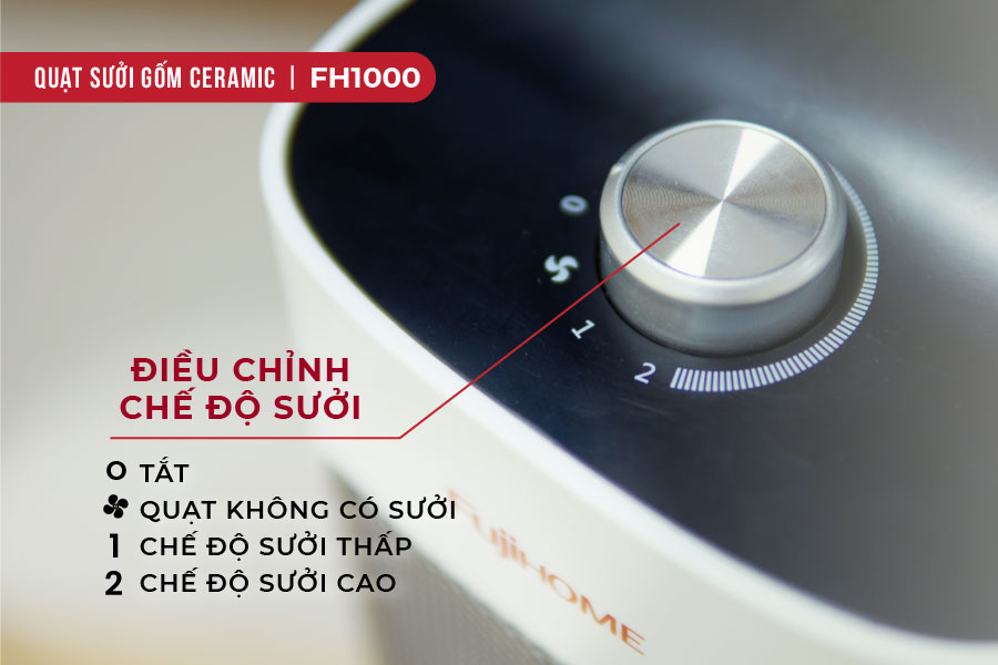 Máy sưởi gốm không khô da nhập khẩu FUJIHOME FH1000, không phát sáng, không đốt oxi, tự ngắt - Hàng chính hãng