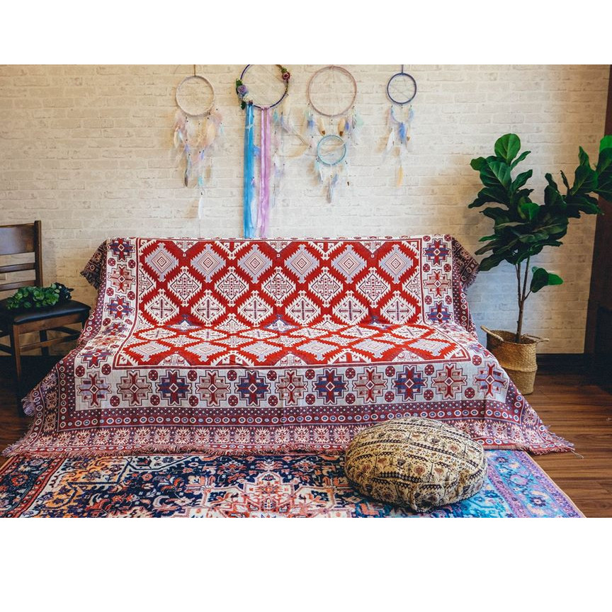 Thảm sofa hình học đỏ