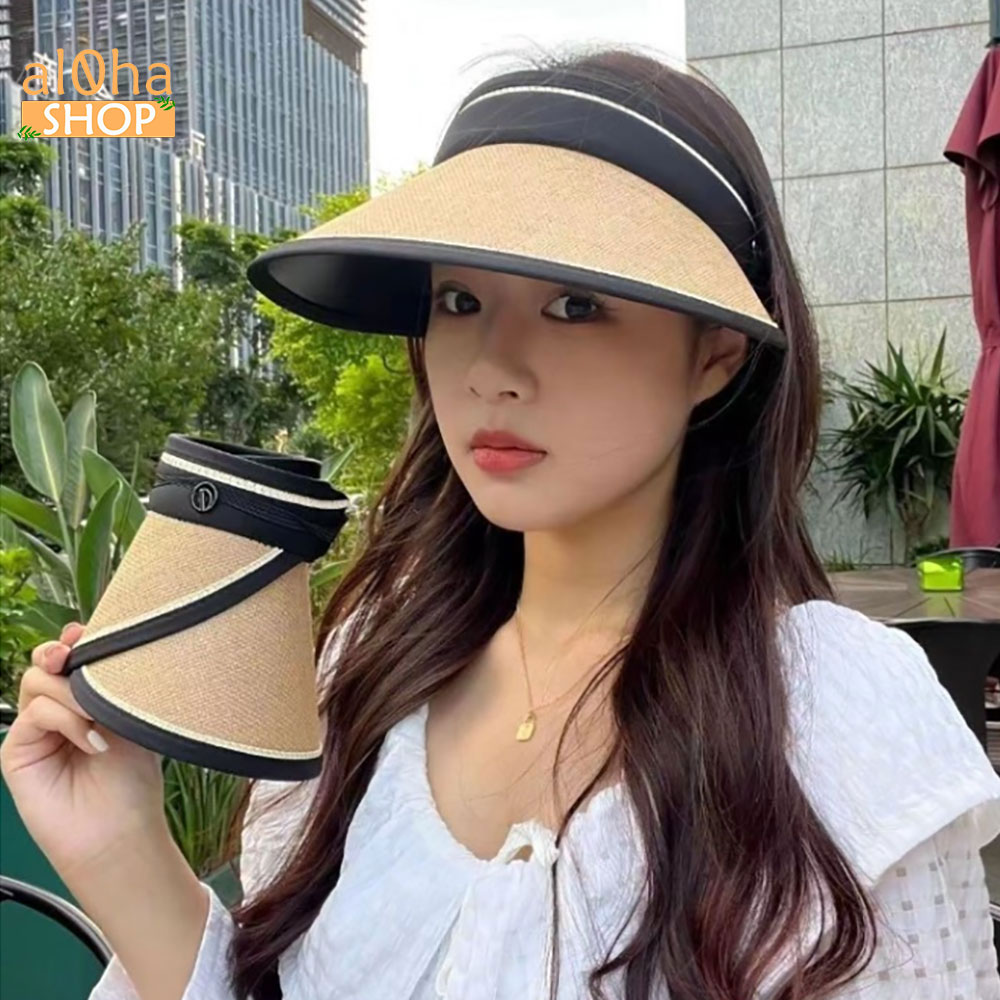 Mũ chóp cói gấp gọn - nón chóp nửa đầu vành rộng chống nắng, đi biển - al0ha Shop
