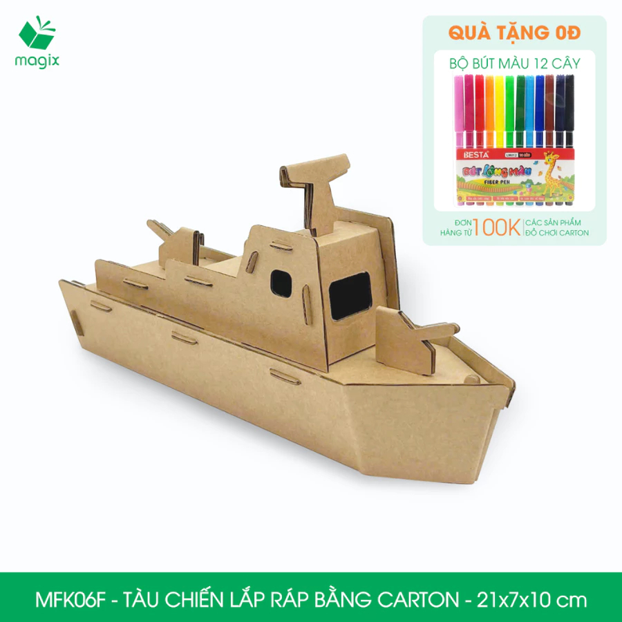 MFK06.CB01 - Combo 4 đồ chơi lắp ghép mô hình 3D giấy carton - xe tăng, tàu chiến, máy bay, trực thăng