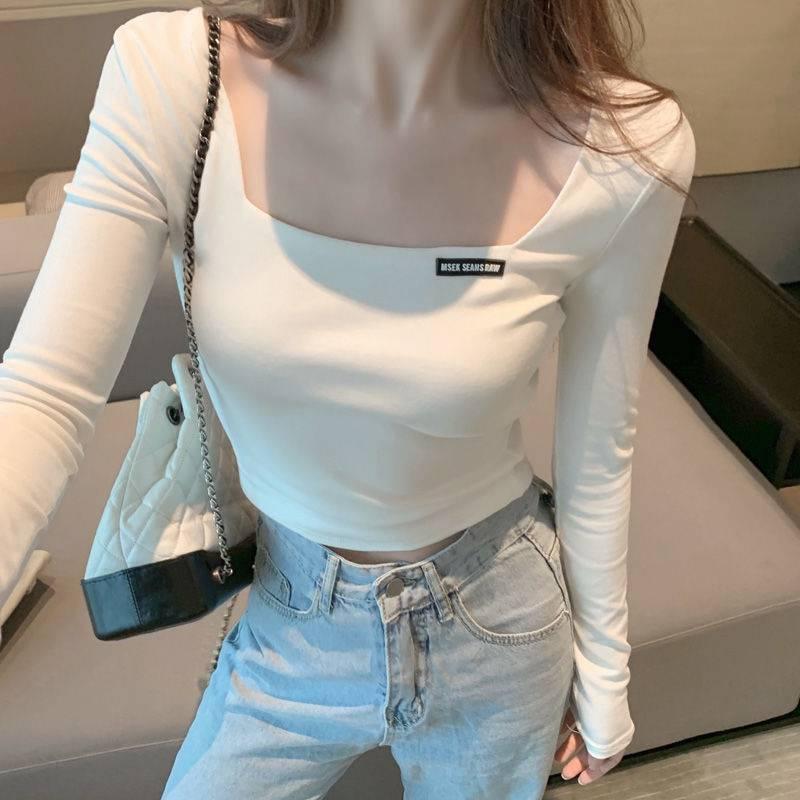 Áo Croptop Tay Dài Cổ Vuông Hàn Quốc