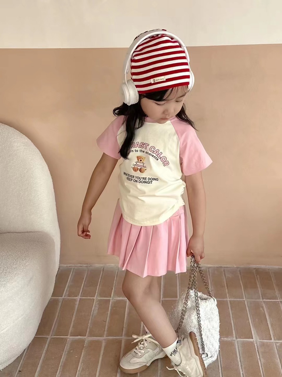 Set váy bé gái cộc tay 1-6 tuổi chữ CONTRAST thấm hút mồ hôi cao cấp kiểu dáng thời trang