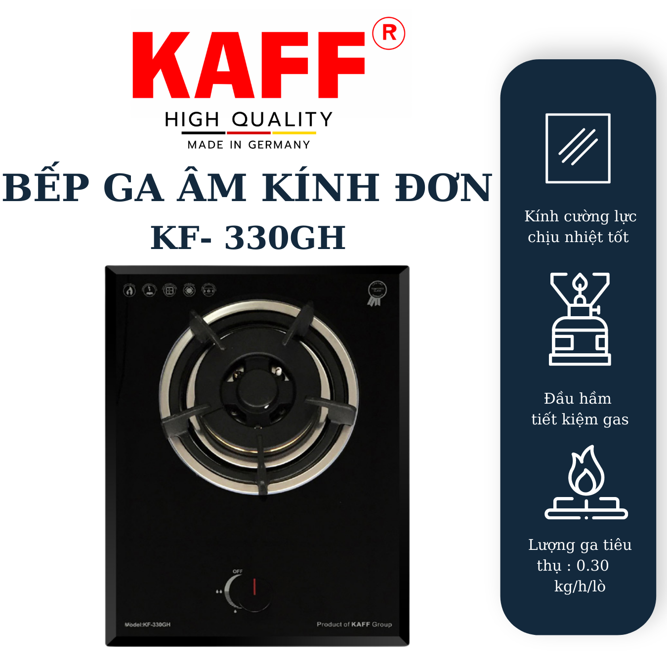 Bộ Bếp ga đơn KAFF KF- 330GH bao gồm: Bếp ga + chảo chống dính cao cấp + bộ van ga - Hàng chính hãng