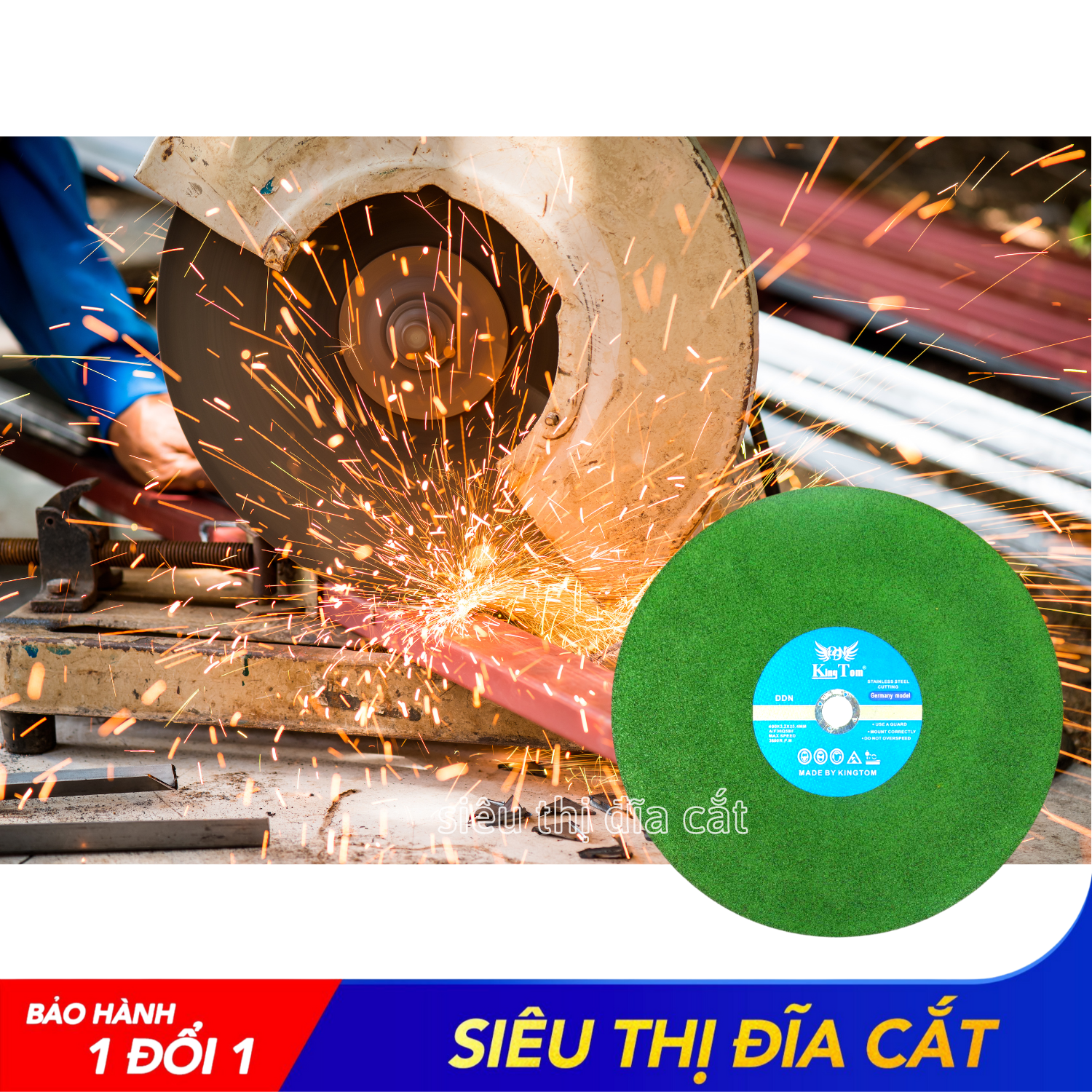 Đá Cắt KingTom Xanh 400mmx3.2mmx25.4mm - Lẻ 5 Viên - Cắt Kim Loại, Cắt Sắt, Inox