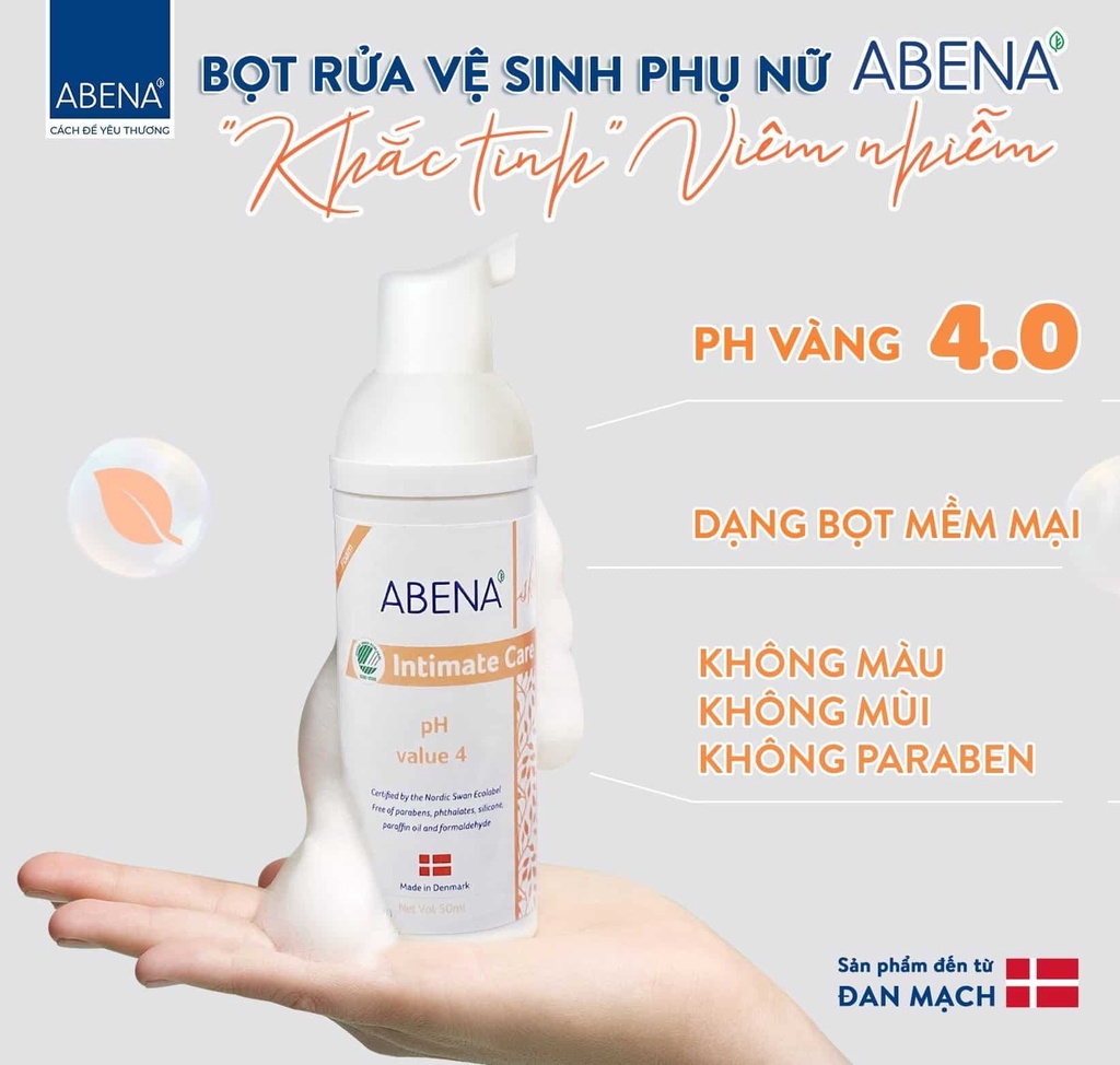 Bọt rửa vệ sinh phụ nữ nhập khẩu Châu Âu an toàn cho sức khỏe Abena Intimate Care 50ml Date T9/2023