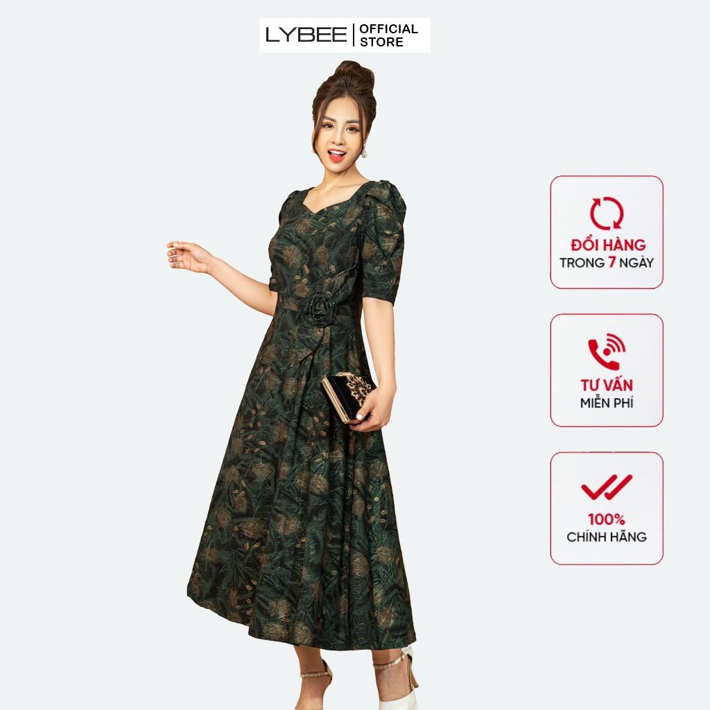 Đầm trung niên thiết kế LYBEE LV606 quà tặng cho mẹ chất thun kim sa cao cấp kích thước từ 45kg-70kg