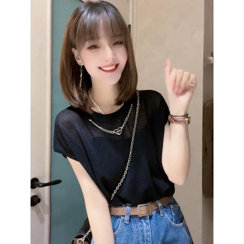 [L2M] (2 MÓN) Áo LƯỚI len Montoghi TẶNG KÈM VÒNG CỔ TRÁI TIM tay hến siêu xinh LOẠI 1