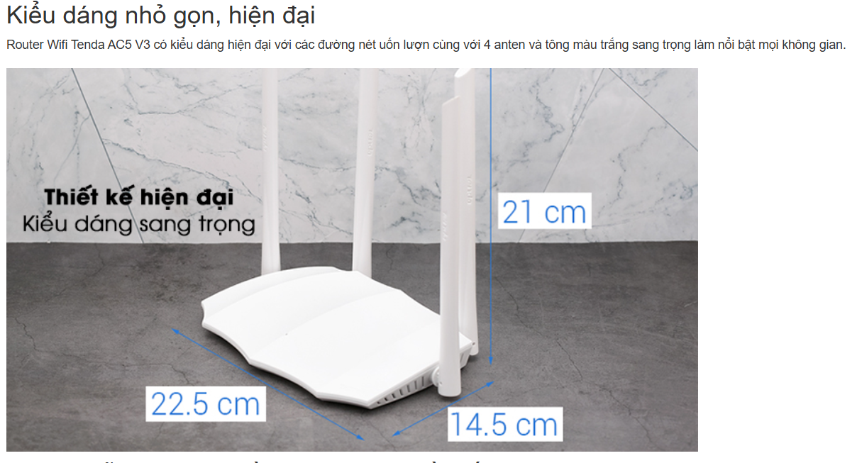 Bộ phát wifi Tenda AC5 chuẩn AC1200Mbps - Hàng chính hãng