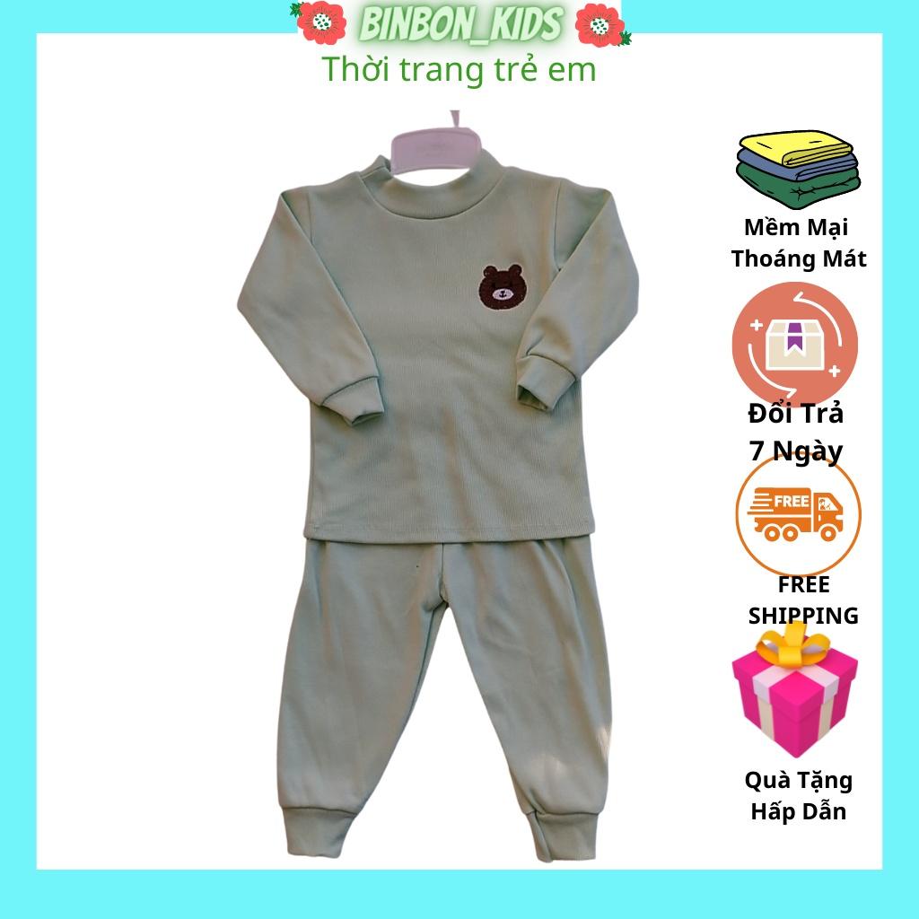 Quần áo bé trai bé gái Binbon kids, Bộ dài tay cho bé chất cotton gân thêu chú gấu cự yêu cho bé từ 8-18kg