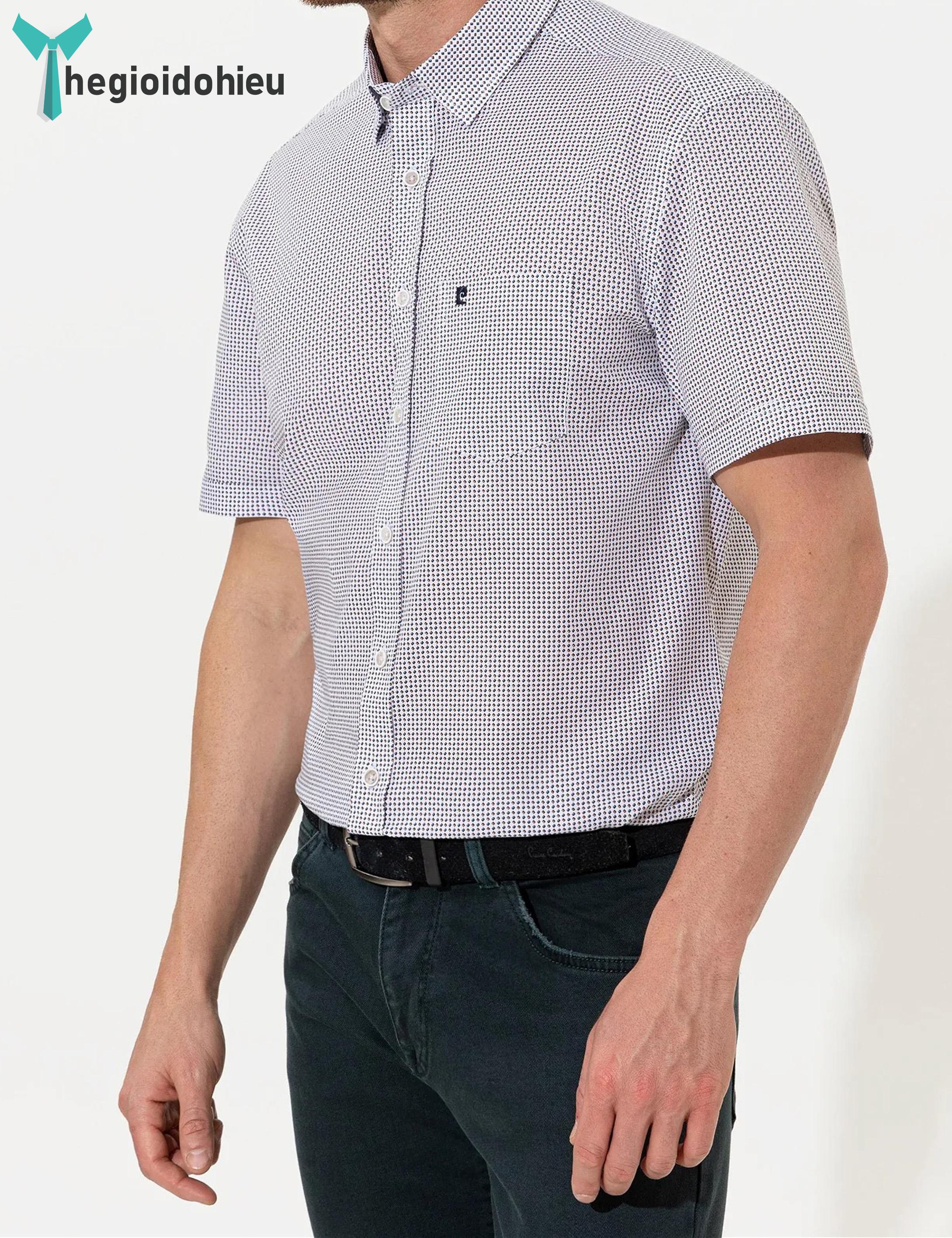 Áo sơ mi nam ngắn tay Pie Cardin PCShirt94 (Trắng họa tiết) - Hàng nhập khẩu - Có túi - Trắng họa tiết