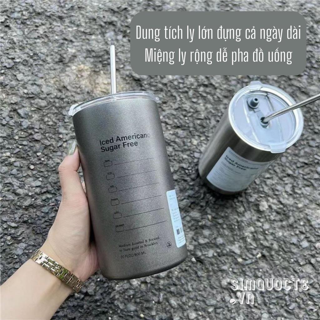 Ly giữ nhiệt Iced Americano inox 304 cao cấp không gỉ Cốc uống nước giữ nhiệt dung tích 600ml kèm ống hút tiện lợi
