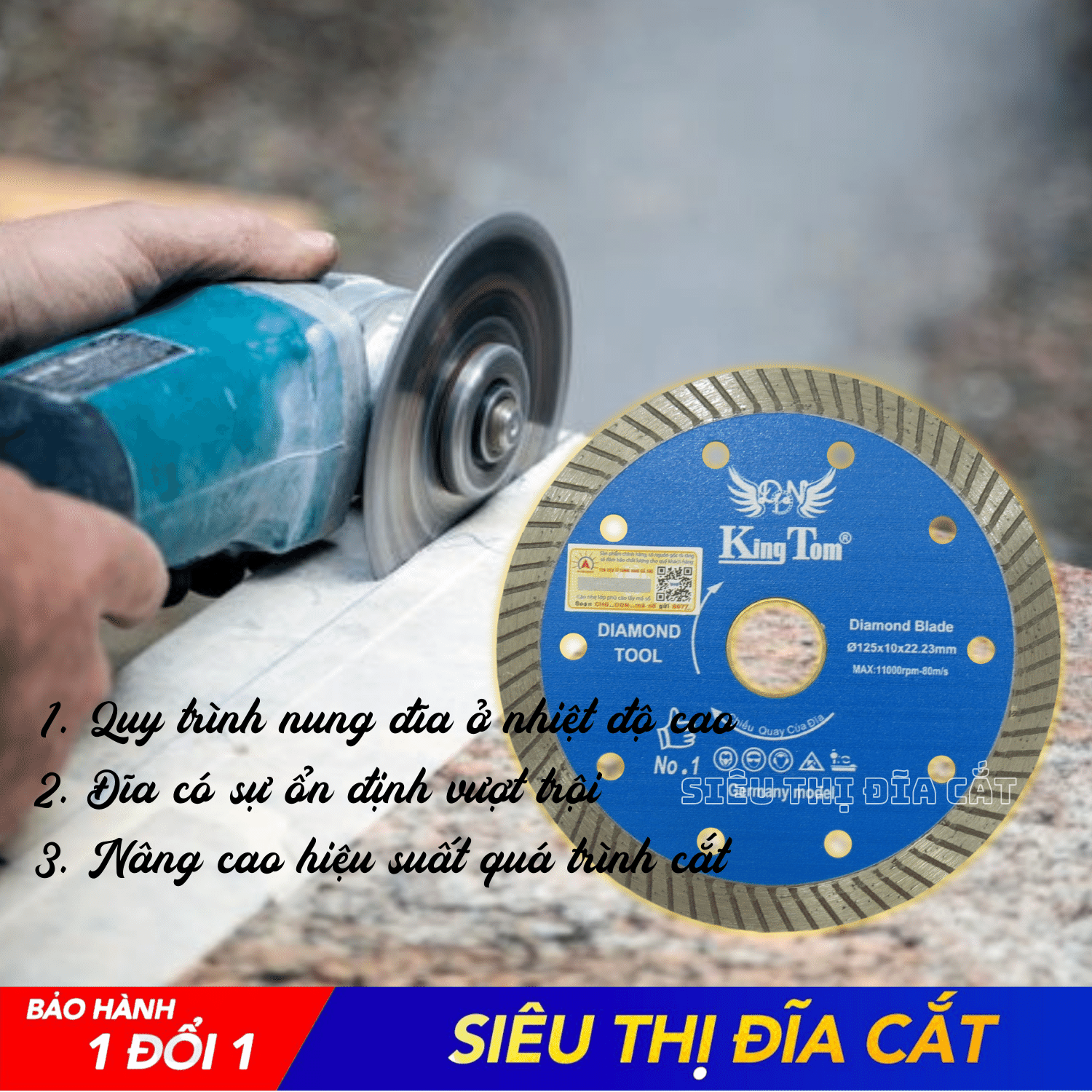 Lưỡi Cắt Đa Năng 125mm KingTom - Chuyên Đá Cứng, Gạch Bóng Kiếng