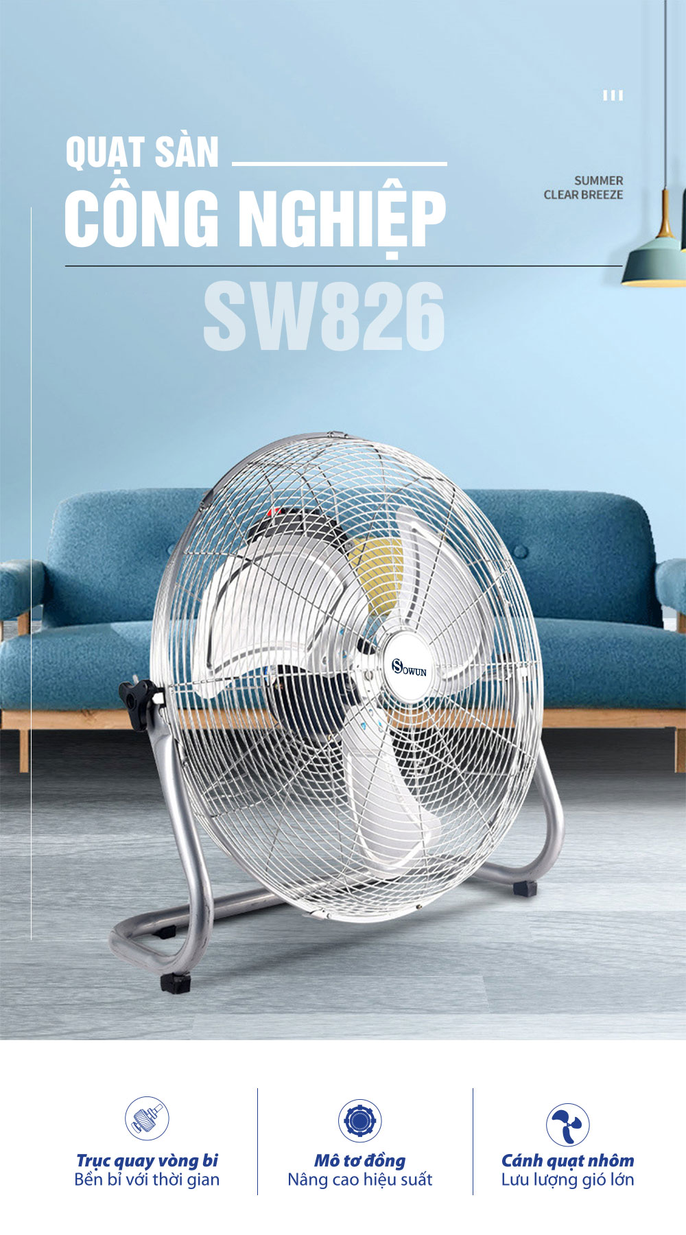 QUẠT SÀN SOWUN SW 826 Hàng chính hãng