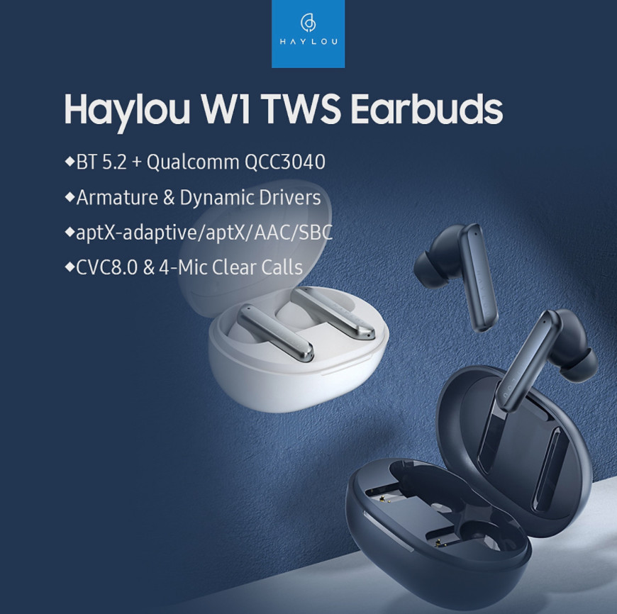 Tai Nghe True Wireless HAYLOU W1 Qualcomm  3040/ AptX Bluetooth 5.2 - Hàng Chính Hãng