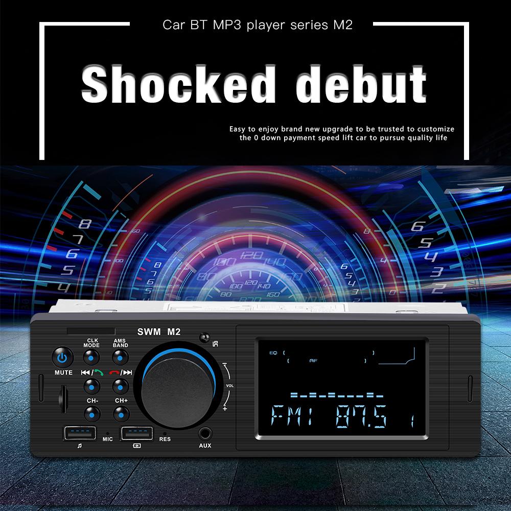 Car MP3 Player BT Stereo Receiver FM Radio Hands-Free Calling U-Disk/TF Card/Aux-in Player Support APP to Find Car 2.1A Quick Charge with Remote Controller