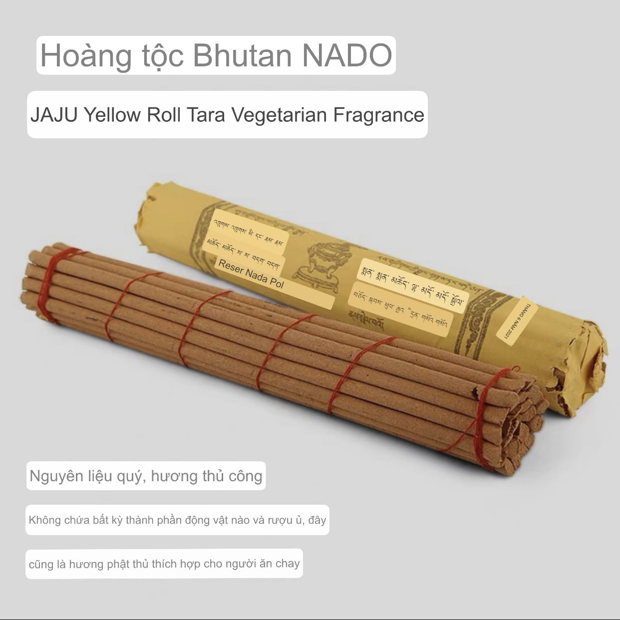 Trầm que Jaju Bhutan bó giấy vàng theo công thức từ Kinh điển Phật Dược Sư