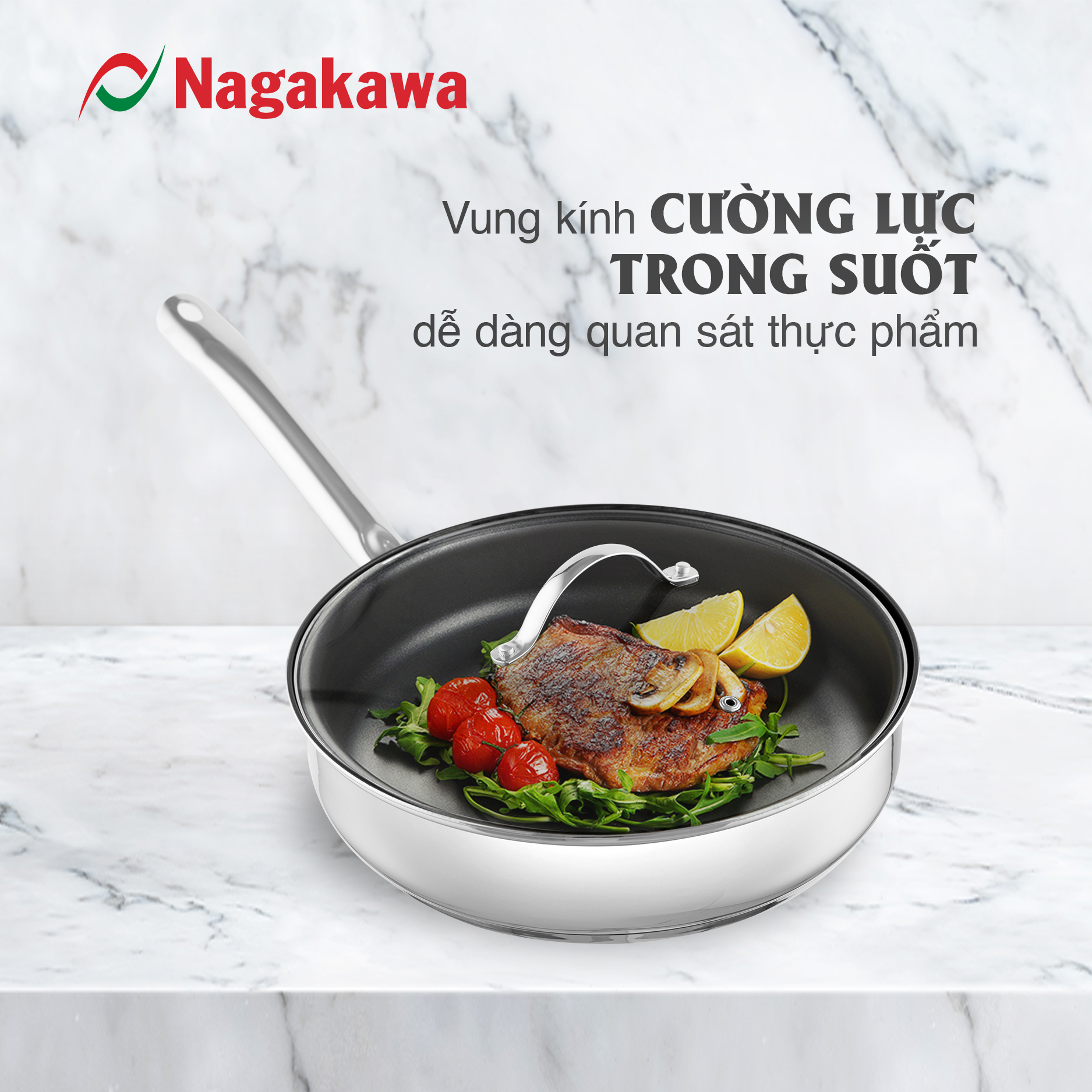 Chảo chống dính inox đa lớp Nagakawa Aki NAG2804 - Dùng trên mọi loại bếp