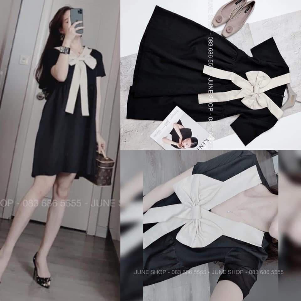Váy bầu công sở thu đông thiết kế dáng suông cổ nơ freesize tới 70kg
