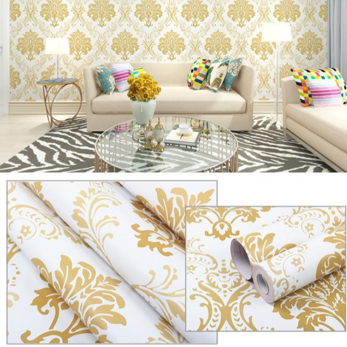 Cuộn 5m Decal Giấy Dán Tường Vân châu âu vàng