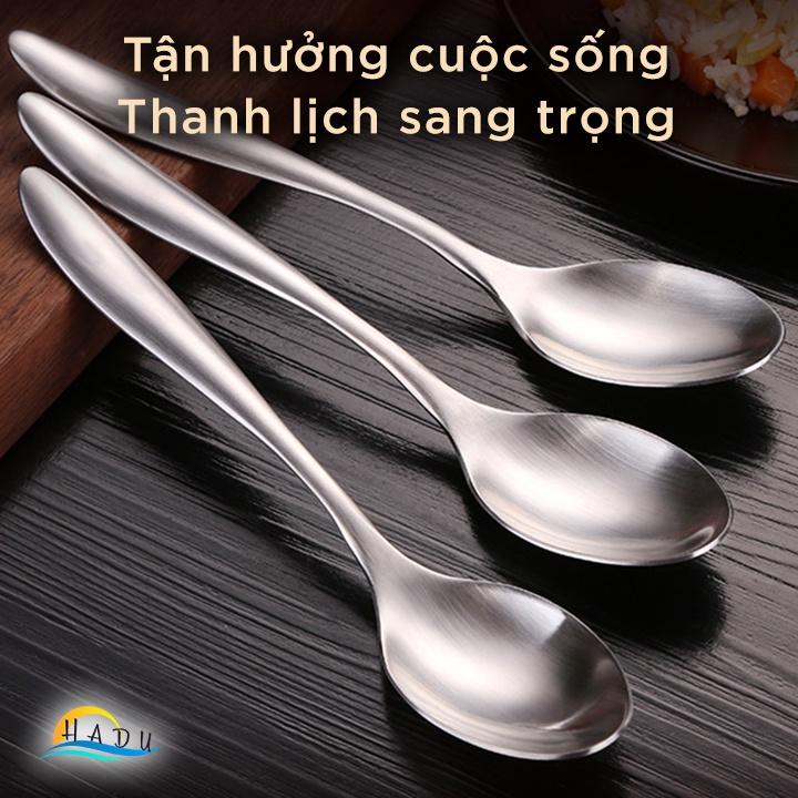 [4 Cái] Thìa Muỗng Inox Cán Dài 304 Cao Cấp Ăn Phở Đạt Chất Lượng Đức HADU