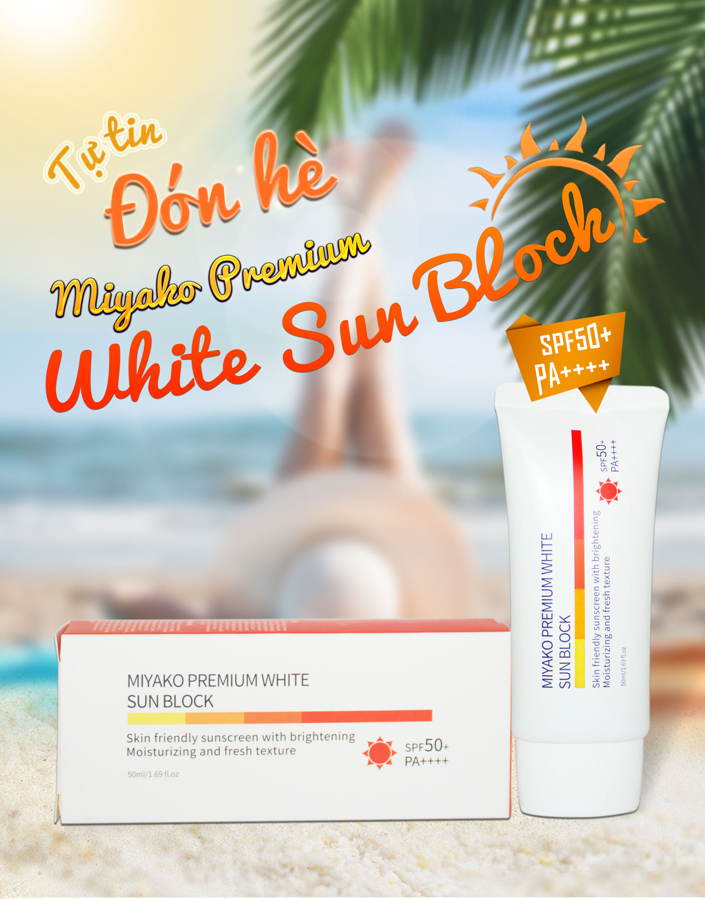 Kem Dưỡng Trắng Da Chống Nắng SPF50 PA++++ Miyako Premium White Sun Block 50ml